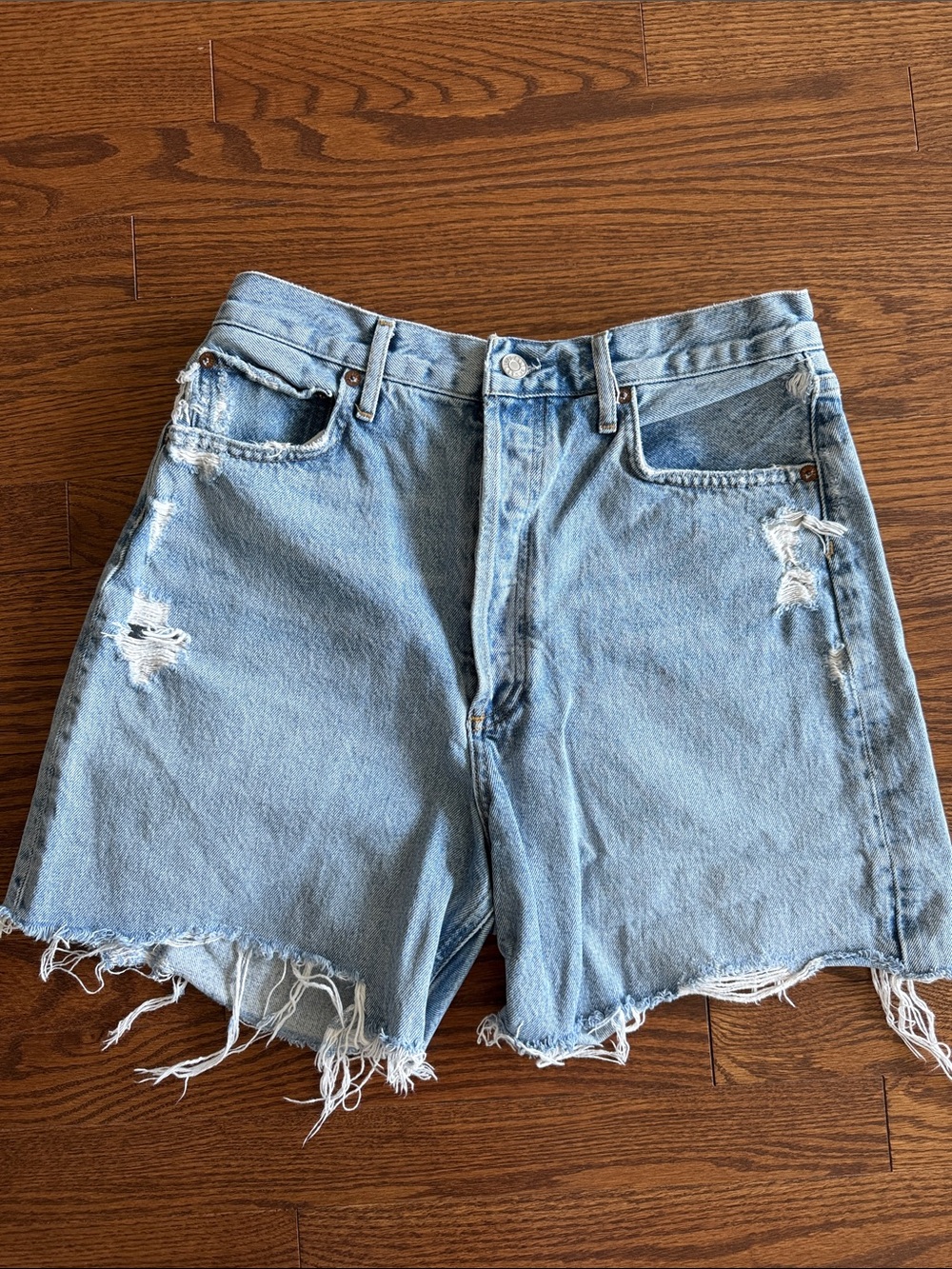 Agolde Classic High-Rise Distressed Denim Shorts - Light Blue